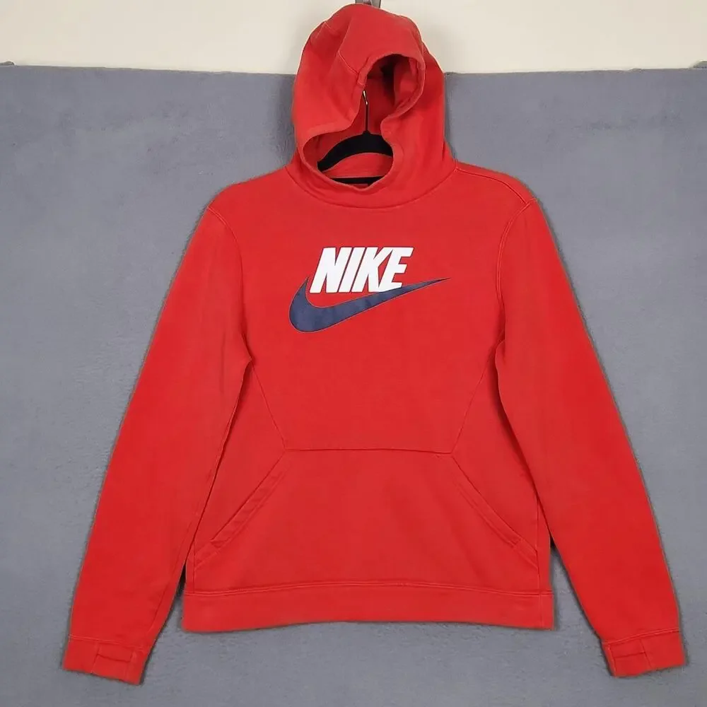Nike Logo Hoodie Boys XL Red Pullover Fleece Kangaroo Pocket BV0783-661